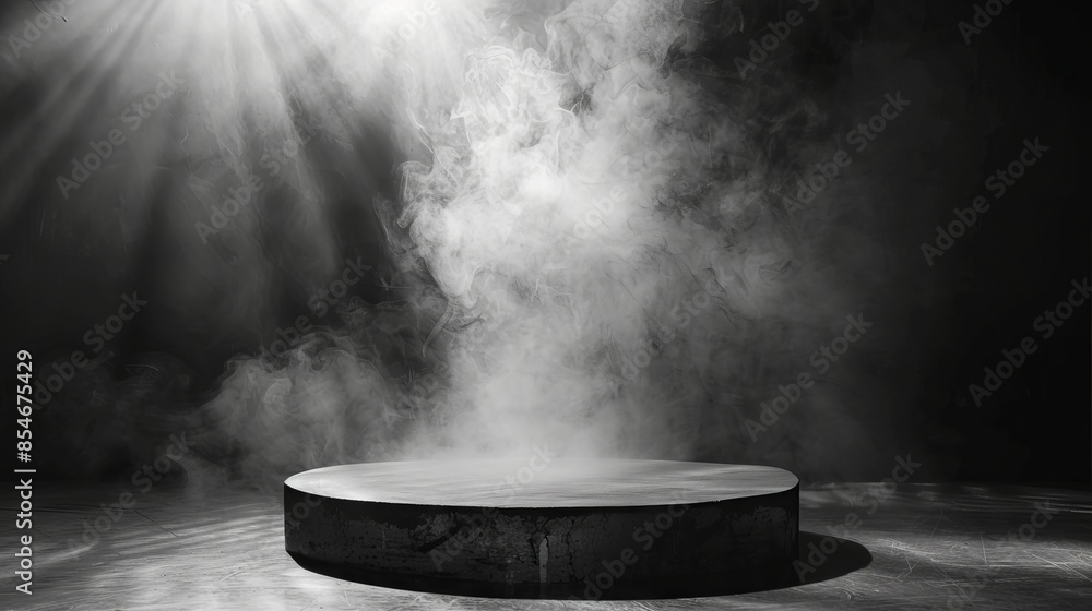 Podium black dark smoke background product platform abstract stage texture fog spotlight. Dark black floor podium dramatic empty night room table concrete wall scene place display studio smoky dust Podium black dark smoke background product platform abstract stage texture fog spotlight. Dark black floor podium dramatic empty night room table concrete wall scene place display studio smoky dust