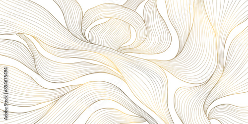 Vector gold abstract line pattern, wave texture, luxury modern art. Elegant shape banner, premium geometric wallpaper, glitter wavy element. Flow poster, background.