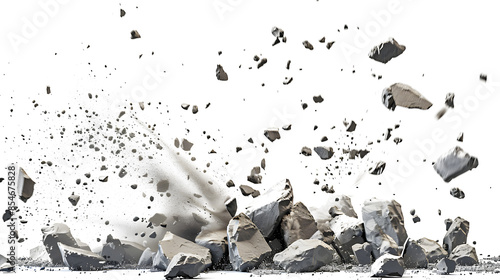 very small stone particles exploding in front of white background