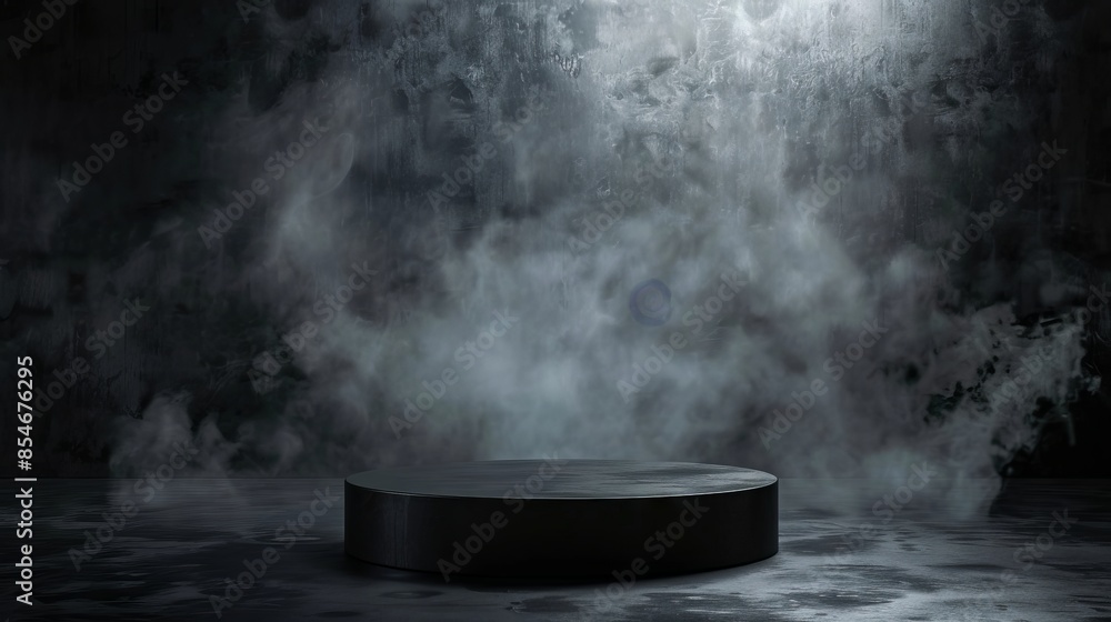 Podium black dark smoke background product platform abstract stage texture fog spotlight. Dark black floor podium dramatic empty night room table concrete wall scene place display studio smoky dust Podium black dark smoke background product platform abstract stage texture fog spotlight. Dark black floor podium dramatic empty night room table concrete wall scene place display studio smoky dust