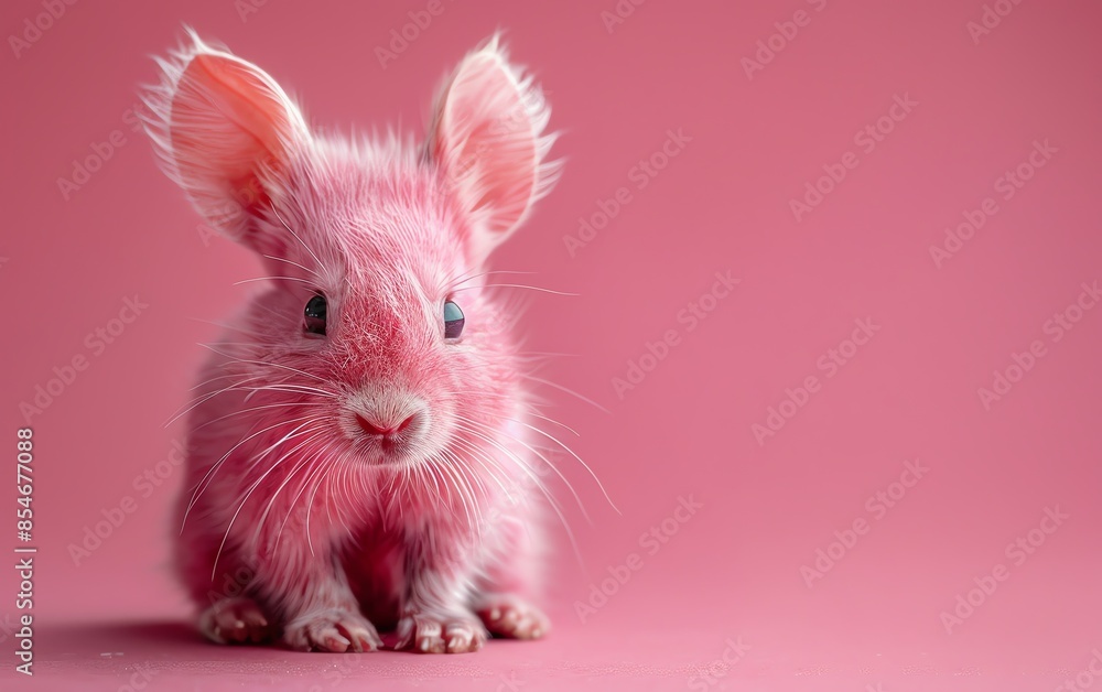 Adorable pink rabbit sitting on a pink background, showcasing cute and fluffy features that evoke warmth and charm. Adorable pink rabbit sitting on a pink background, showcasing cute and fluffy features that evoke warmth and charm.