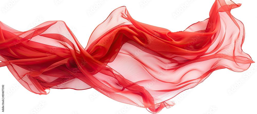 Red Long Silk or Satin Fabric Floating Isolated on White Background Red Long Silk or Satin Fabric Floating Isolated on White Background