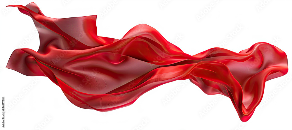 Red Long Silk or Satin Fabric Floating Isolated on White Background Red Long Silk or Satin Fabric Floating Isolated on White Background