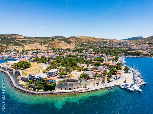 Fototapeta Naklejka Na Ścianę i Meble -  Eski Foca aerial drone view, a popular resort on the Aegean coast in Izmir, Turkey