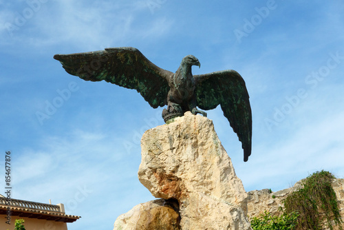 Bronze statue of eagle in Alcudia town, Mallorca photo