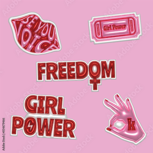 3D Vector Stickers Girl Power 
