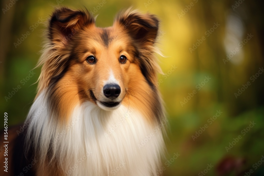 Portrait of a cute shetland sheepdog isolated in soft green background Portrait of a cute shetland sheepdog isolated in soft green background