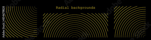 Sound wave irradiation or circular vibrations on the water surface. Set or circular stripe backgrounds. Abstract radial pattern. Square and rectangular monochrome backdrops. Vector illustration.
