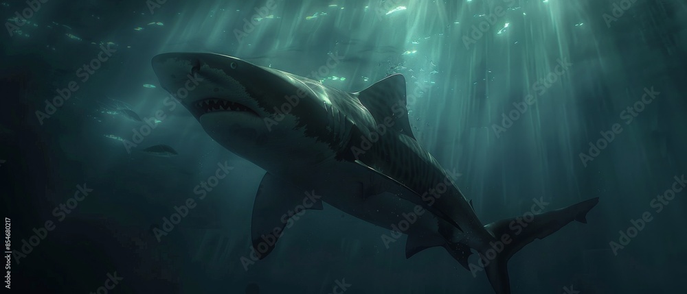 Fototapeta premium Encounter: Tiger Shark in Depths
