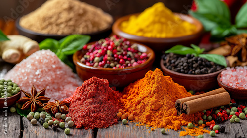 Spices. Various Indian Spices have a colorful background. Spice and herbs backdrop. Assortment of Seasonings, and condiments. Cooking ingredients, flavor