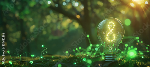 A light bulb with an infinity symbol inside is placed on grass