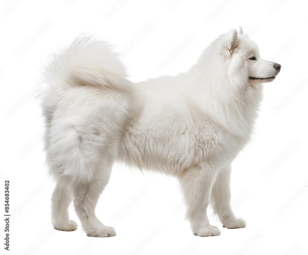Samoyed dog view from the side on isolated transparent background Samoyed dog view from the side on isolated transparent background