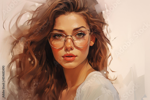 Wallpaper Mural Vibrant illustration of a stylish girl with glasses showcasing a beautiful face. Torontodigital.ca