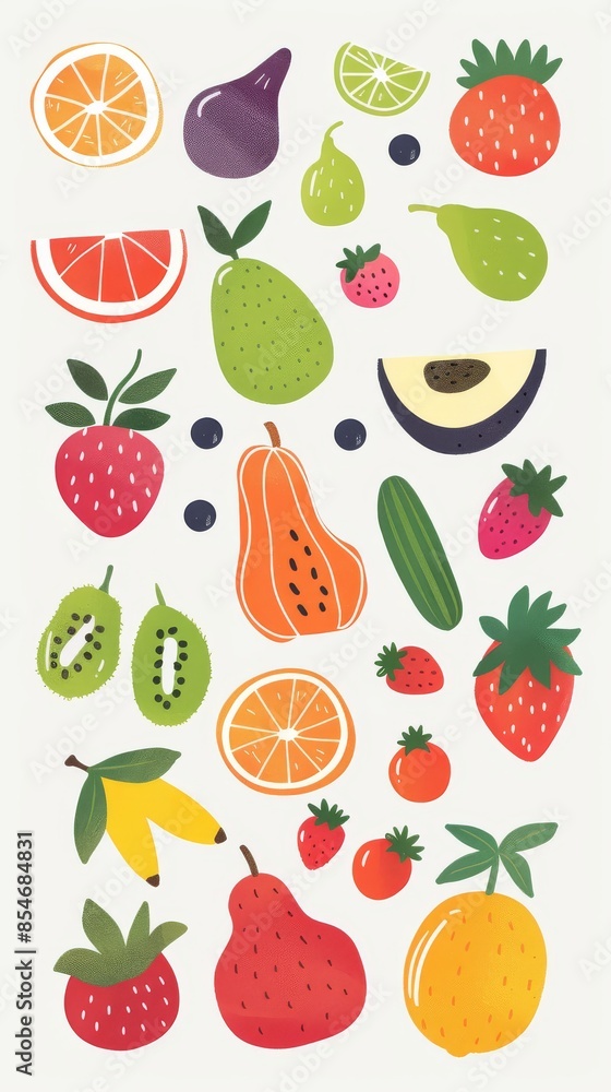 strawberry, orange, banana cherry, lime, lemon, kiwi, plums, apples, watermelon, pomegranate, papaya, pear, pear on white background. strawberry, orange, banana cherry, lime, lemon, kiwi, plums, apples, watermelon, pomegranate, papaya, pear, pear on white background.