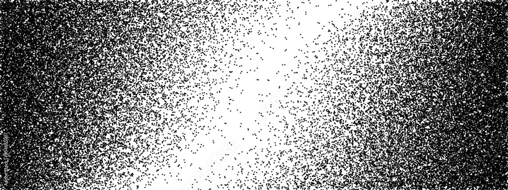 Obraz premium Noisy gradient bg with raster texture. Monochrome vector tone gradation illustration with grunge halftone pattern. Ink chaotic gritty illustration. Mezzotint shadow