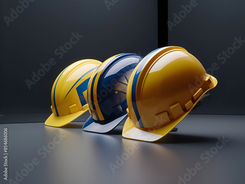 Yellow And Blue safety Helmet white backgrounds. Ai generative photo