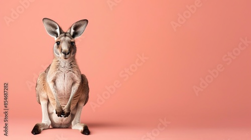 A cute Kangaroo Joey sitting on a solid color background with space above for text