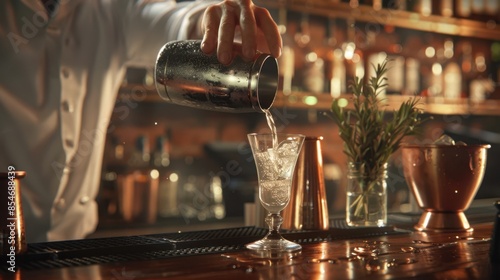 bartender pouring cocktail photo