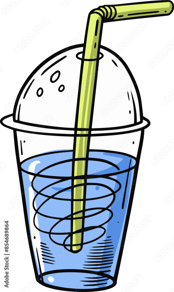 A fun illustration of a plastic cup with blue drink and a straw, ideal for summer refreshment A fun illustration of a plastic cup with blue drink and a straw, ideal for summer refreshment