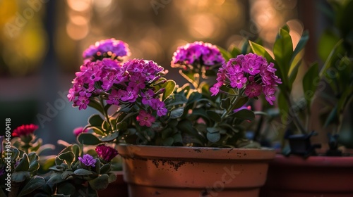Wallpaper Mural Elegant blooms in pots, close view, early dusk, warm light, saturated colors, clear focus, decorative  Torontodigital.ca