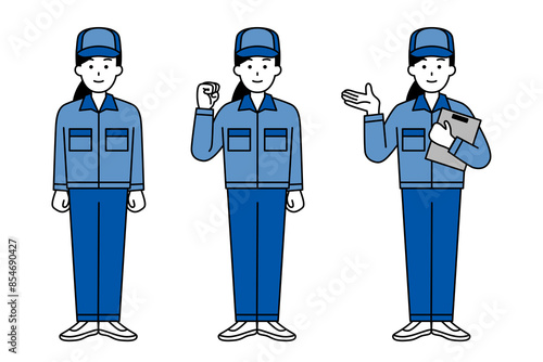 全身の作業服の女性　セット
