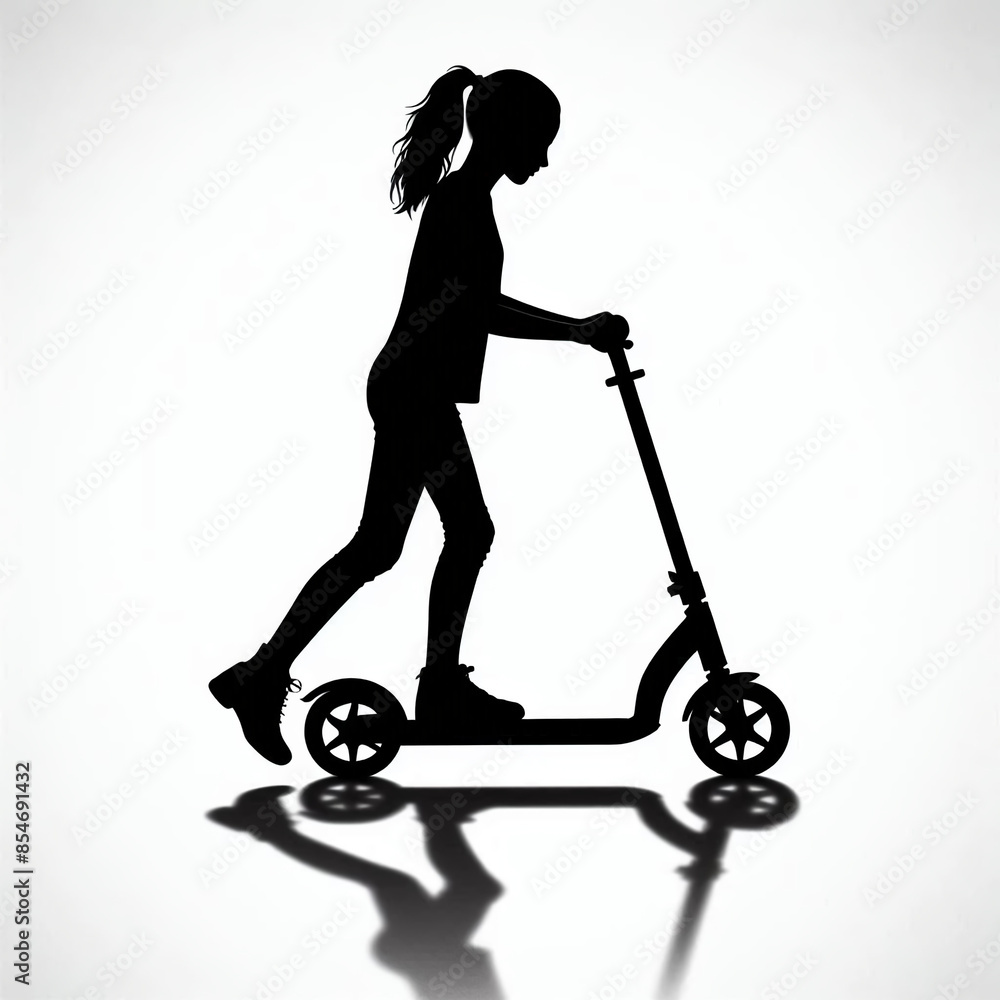 black silhouette of a man on a children's scooter black silhouette of a man on a children's scooter