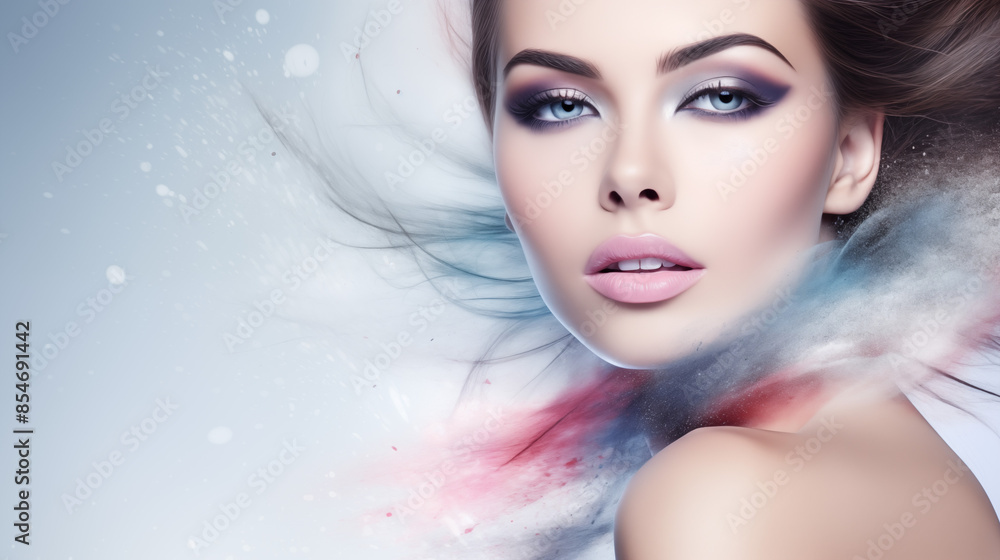 Beautiful woman, girl. Female model with Extraordinary amazing Hairstyle and Flawless professional Makeup. AI Generative. Beautiful woman, girl. Female model with Extraordinary amazing Hairstyle and Flawless professional Makeup. AI Generative.