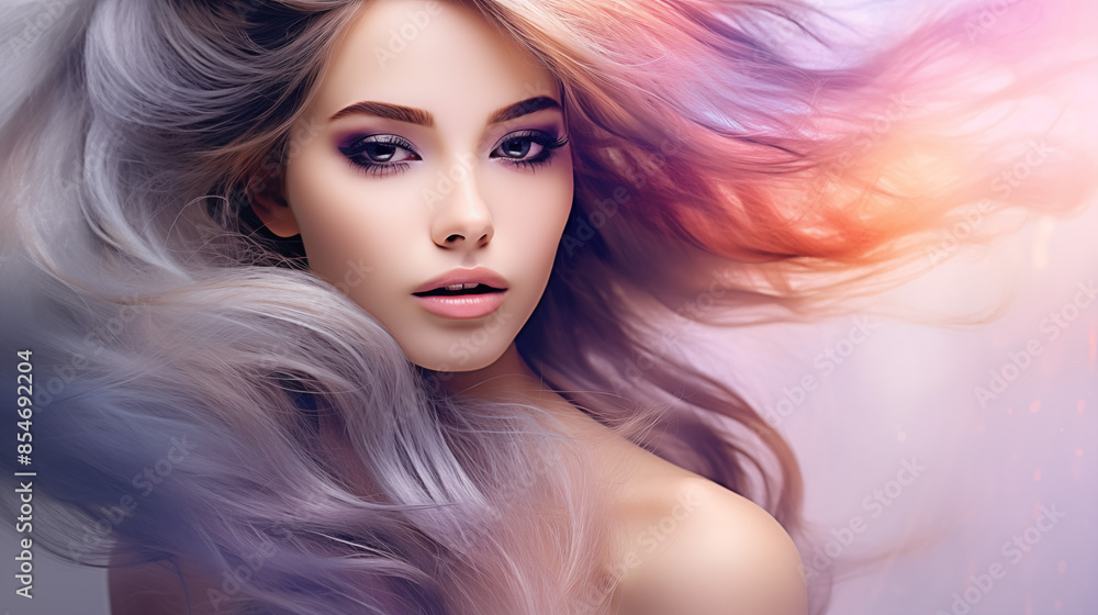 Beautiful woman, girl. Female model with Extraordinary amazing Hairstyle and Flawless professional Makeup. AI Generative. Beautiful woman, girl. Female model with Extraordinary amazing Hairstyle and Flawless professional Makeup. AI Generative.