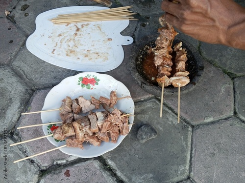 Delicious beef, Homemade satay dish, The Qurban Muslim ritual for Eid al-Adha clebration photo