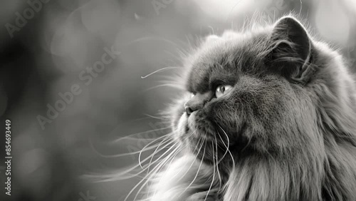 Monochrome close-up of a contemplative cat