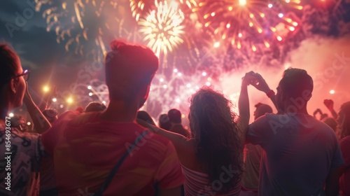 People celebrating 4th of July, watching fireworks. Concept for Independence day in United States of America