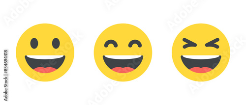 Laughing face emoji icon set in flat design. Laugh, LOL facial emoticon concept
