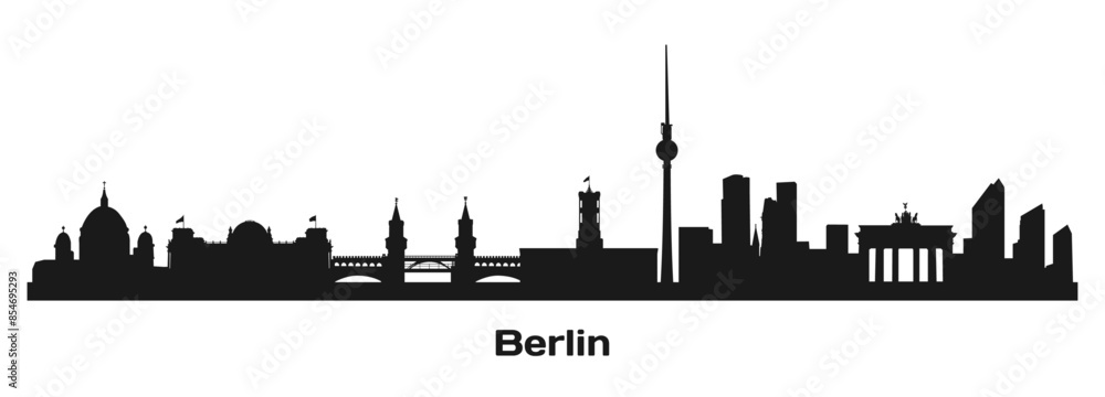 Obraz premium Germany, Berlin City Skyline. Silhouette of famous places and top attractions. Vector illustration