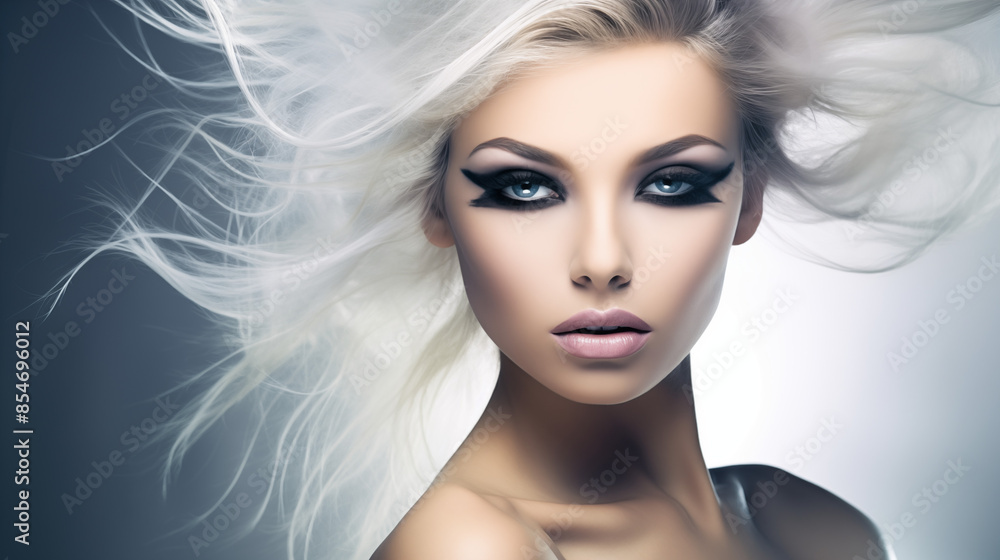 Beautiful woman, girl. Female model with Extraordinary amazing Hairstyle and Flawless professional Makeup. AI Generative. Beautiful woman, girl. Female model with Extraordinary amazing Hairstyle and Flawless professional Makeup. AI Generative.