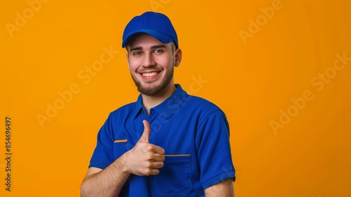 The deliveryman in blue uniform