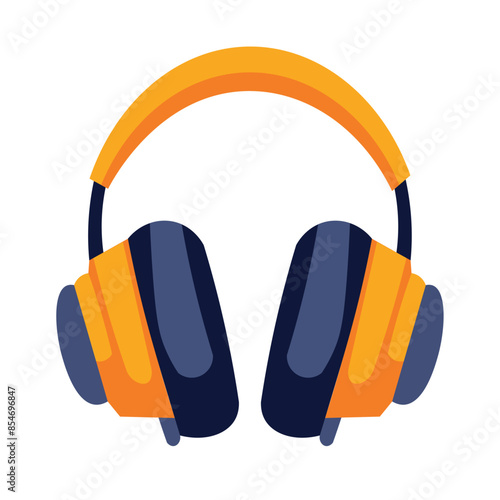 Yellow headphones vector illustation, orange black headphone clip art image, yellow orange headset or earmuff, flat icon design 
