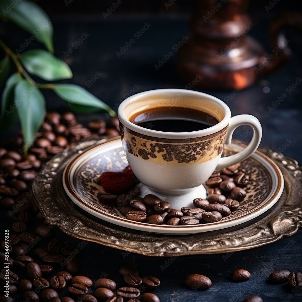 a cup of coffee with a leaf on the top a cup of coffee with a leaf on the top