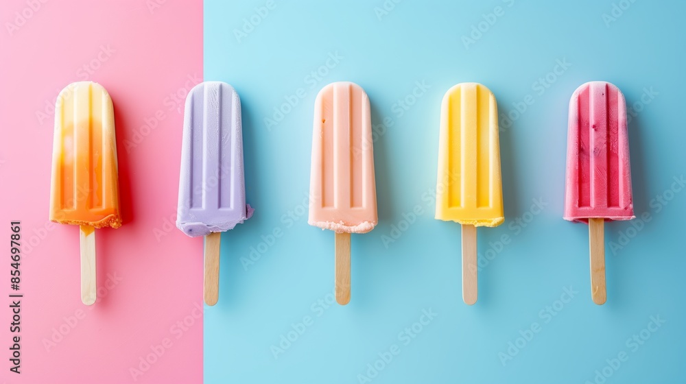 Ice cream sticks on pastel colors background Ice cream sticks on pastel colors background