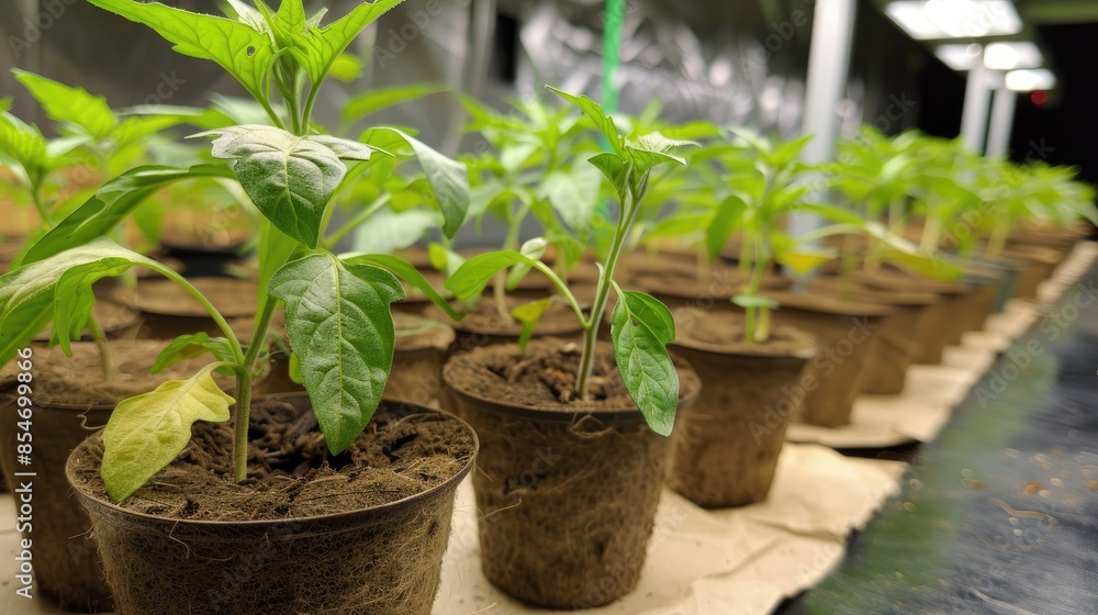Ready to transplant young plants in compostable containers Ready to transplant young plants in compostable containers