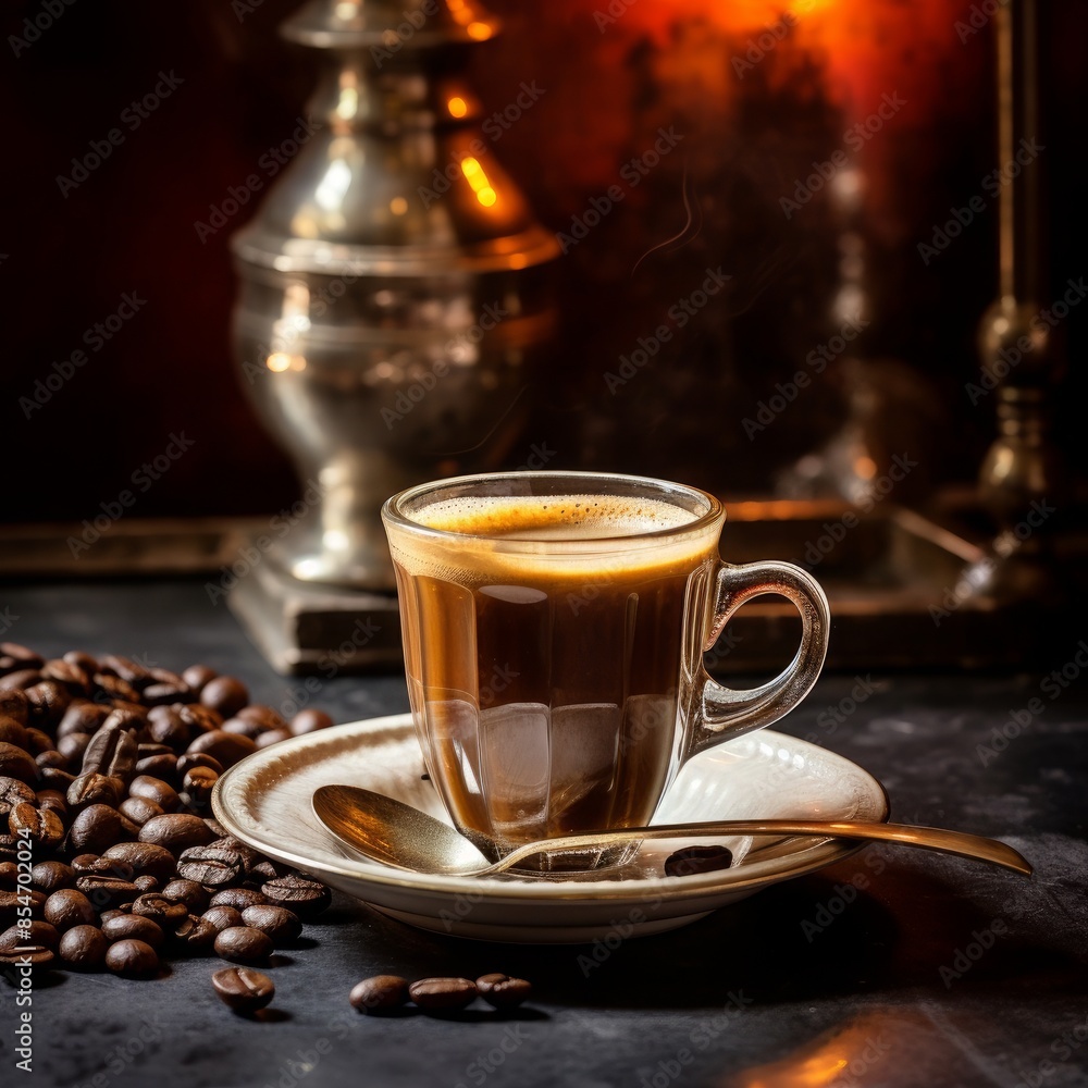 Cup of Coffee and Coffee Beans Cup of Coffee and Coffee Beans
