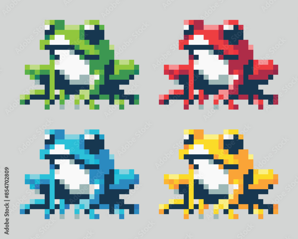 frog set tiny pixel art cartoon character set pixel art style vector illustration various patterns and colors frog set tiny pixel art cartoon character set pixel art style vector illustration various patterns and colors