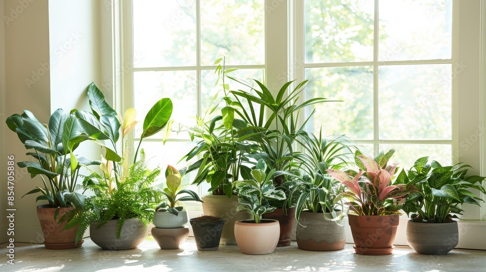 Indoor Garden with Various Potted Plants by Window Indoor Garden with Various Potted Plants by Window