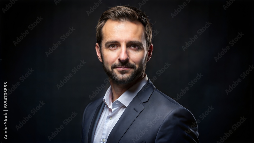business portrait, studio photography, black solid background, 35 years old European male business portrait, studio photography, black solid background, 35 years old European male