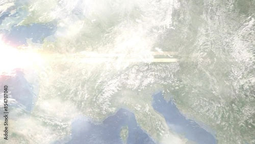Zoom in from space and focus on Gamprin, Liechtenstein. 3D Animation. Background for travel intro. Elements of this image furnished by NASA photo