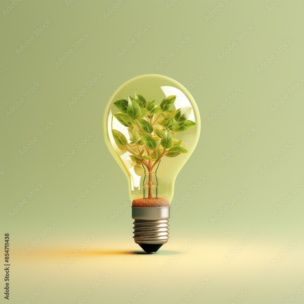 A clear glass light bulb with a plant growing inside A clear glass light bulb with a plant growing inside