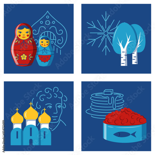 Poster with traditional symbols of Russia