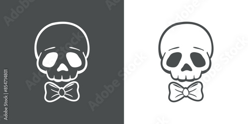 Calavera de hombre. Logo de calavera humana masculina con corbata de lazo para invitaciones y tarjetas de Halloween