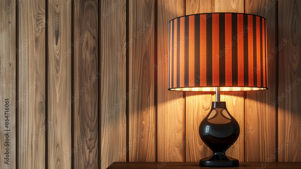a modern table lamp on a wooden wall background, with space for text a modern table lamp on a wooden wall background, with space for text