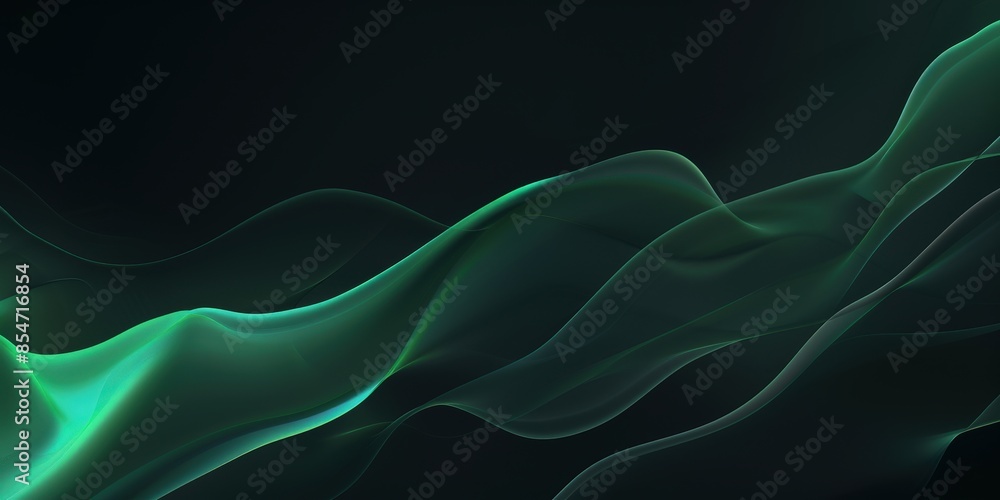 Obraz premium Abstract Green Waves on a Dark Background