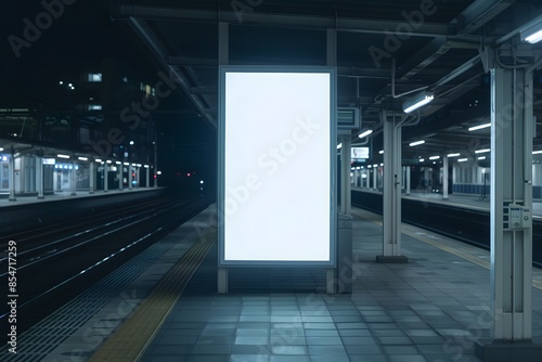 Wallpaper Mural Empty train station platform at night with a bright white advertisement panel, perfect for your next urban or travel related project. Torontodigital.ca